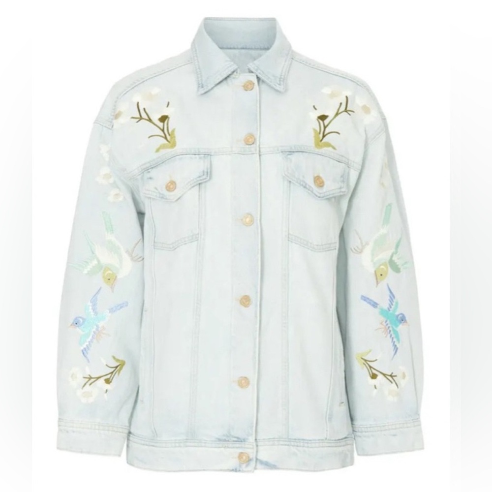 7 For All Mankind Embroidered Light Blue Denim Jacket - size L